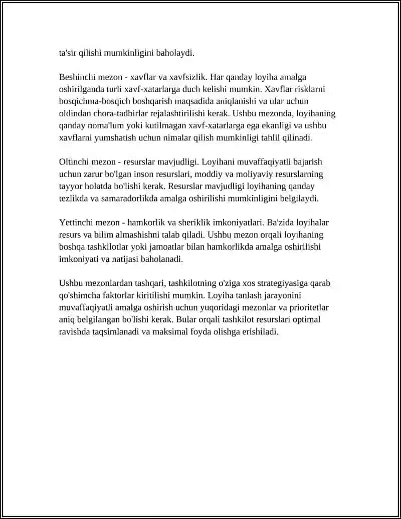 LOYIHALARNI TANLASH TARTIBI VA USULLARI 4