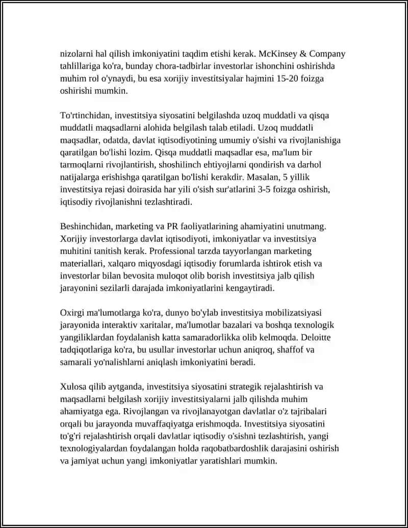 XORIJIY INVESTITSIYALARNI JALB QILISHNING STRATEGIK VA TAKTIK USULLARI 4
