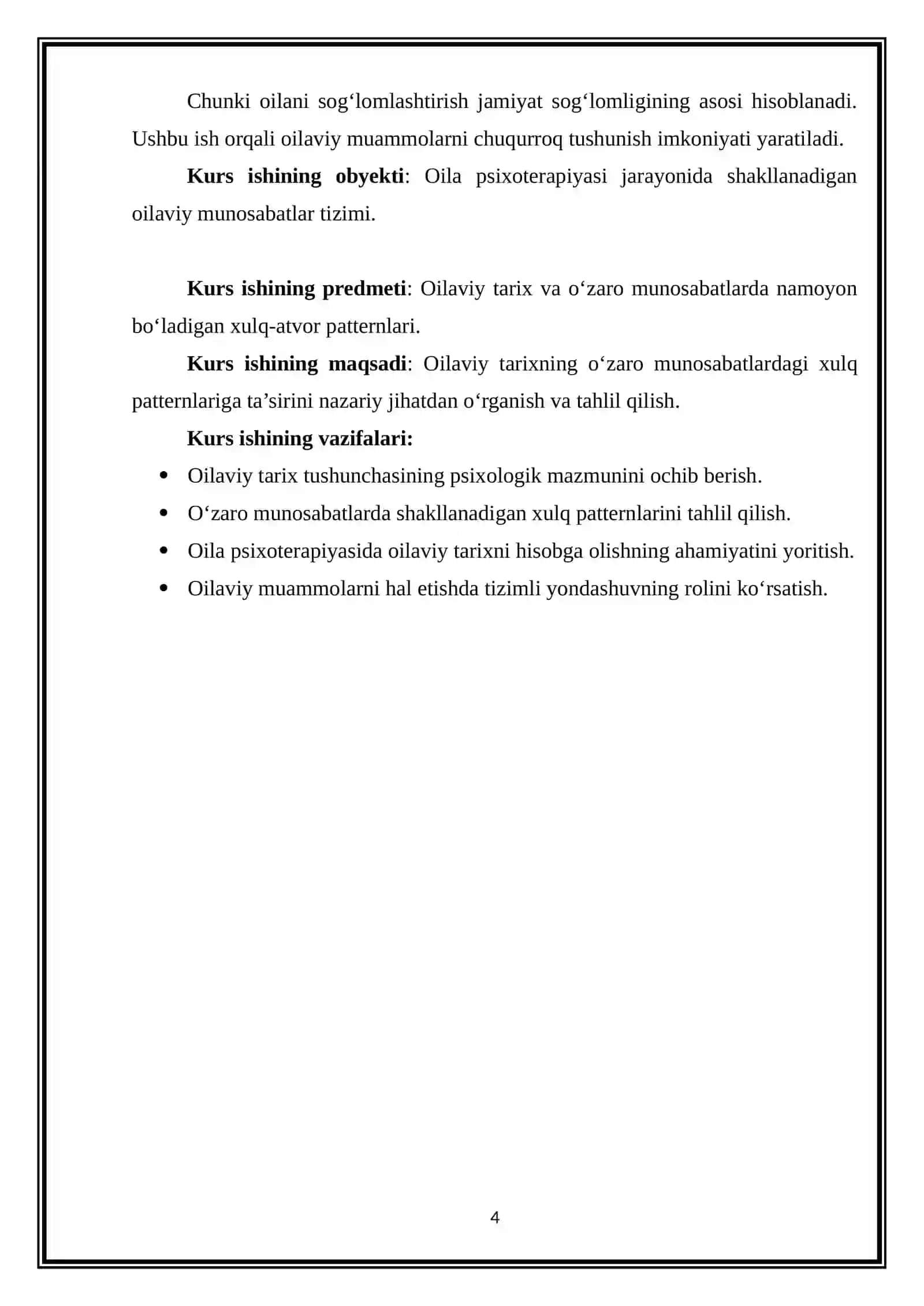 Oilaviy tarix.O‘zaro munosabatlarda xulq patternlarining 5 ta mexanizmi sifatida 4