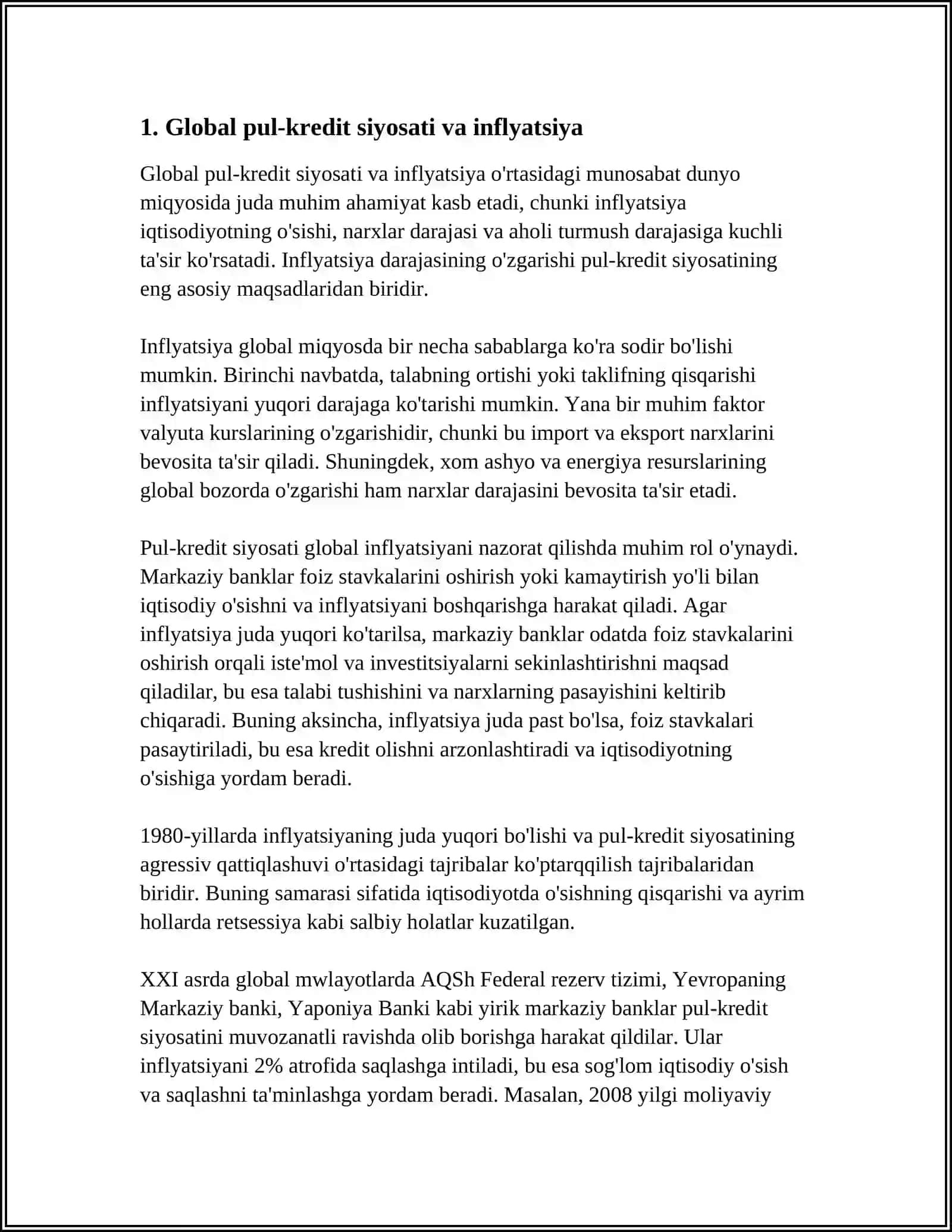 MUSTAQIL ISH: GLOBAL INFLYATSIYA JARAYONLARI VA ULARNING SABABLARI 4