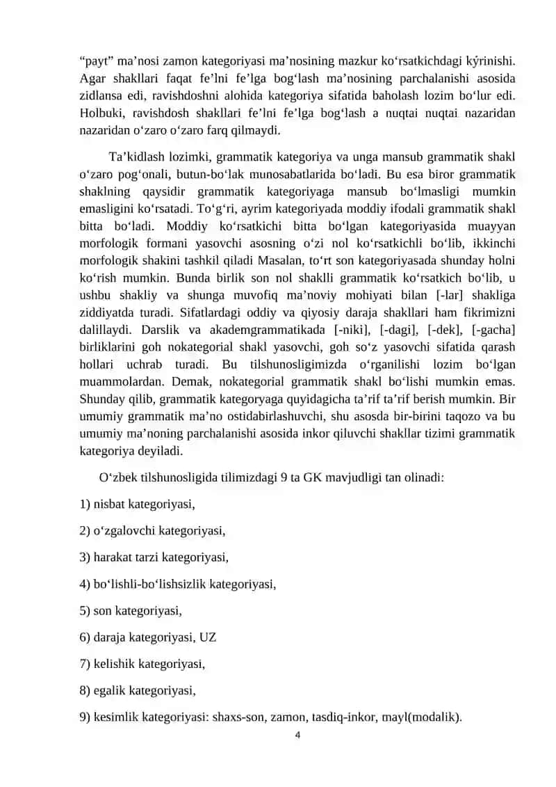 O‘zbek tilshunosligida grammatik kategoriya tushunchasi  talqini 4