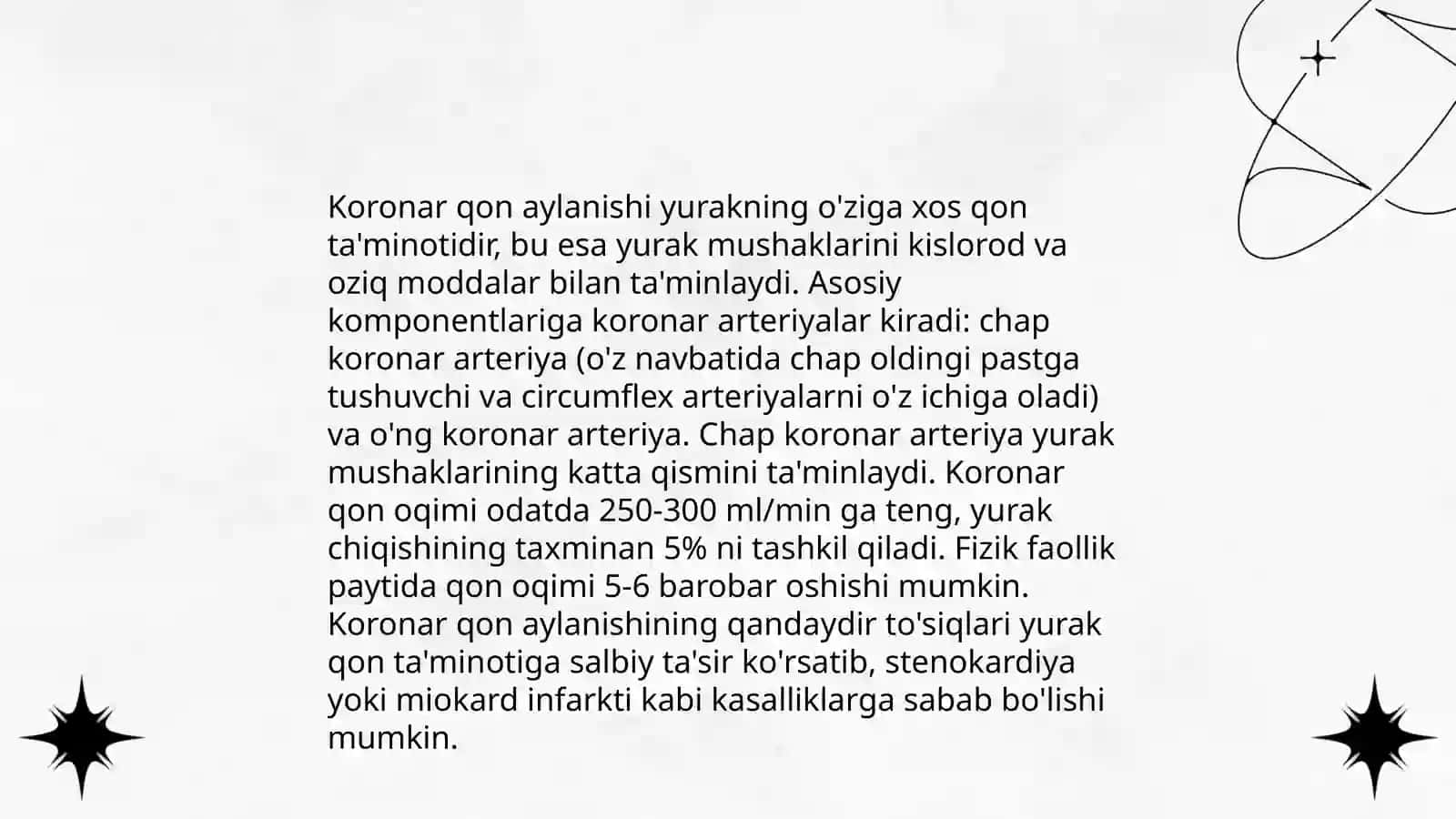 Koronar qon aylanishining xususiyati.QSX va QMX aniqlash usullari 4