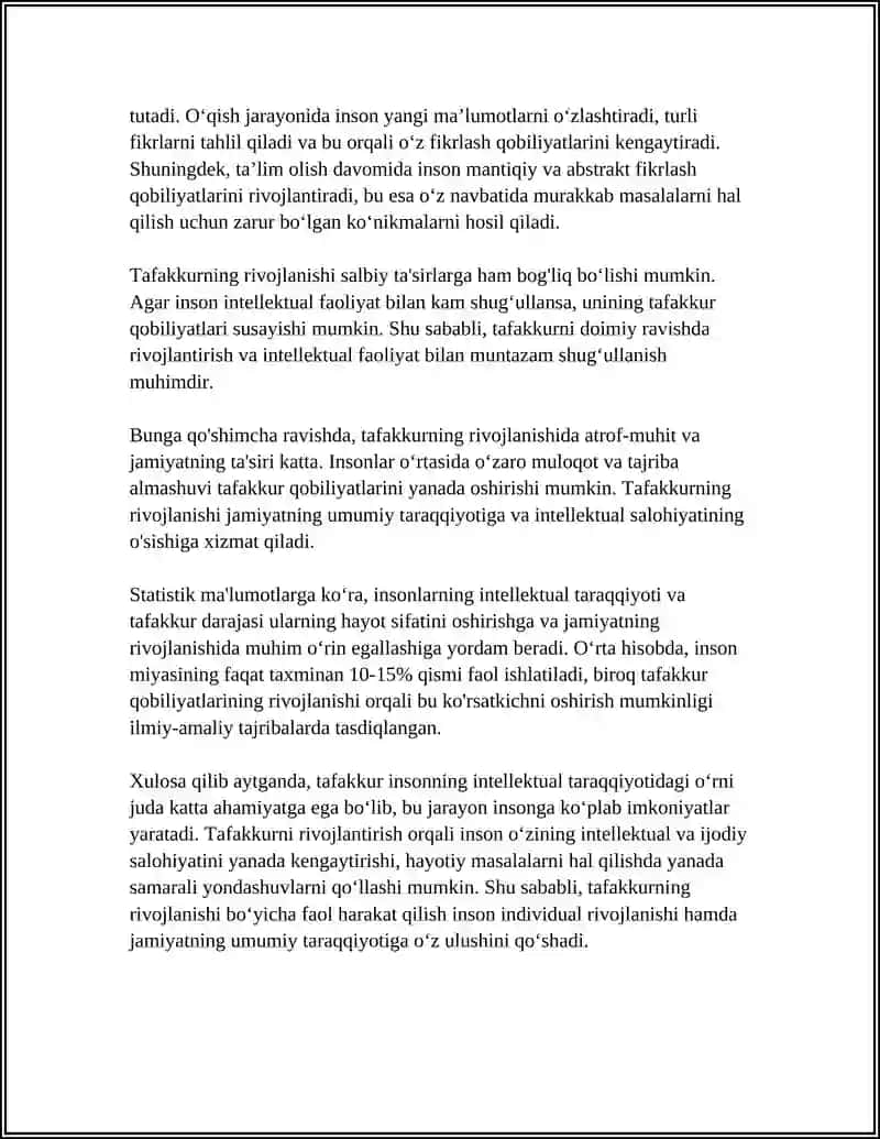 Tafakkur Inson Intellektual Taraqqiyotidagi Oʻrni va Tafakkurni Rivojlanish Xususiyatlari 4