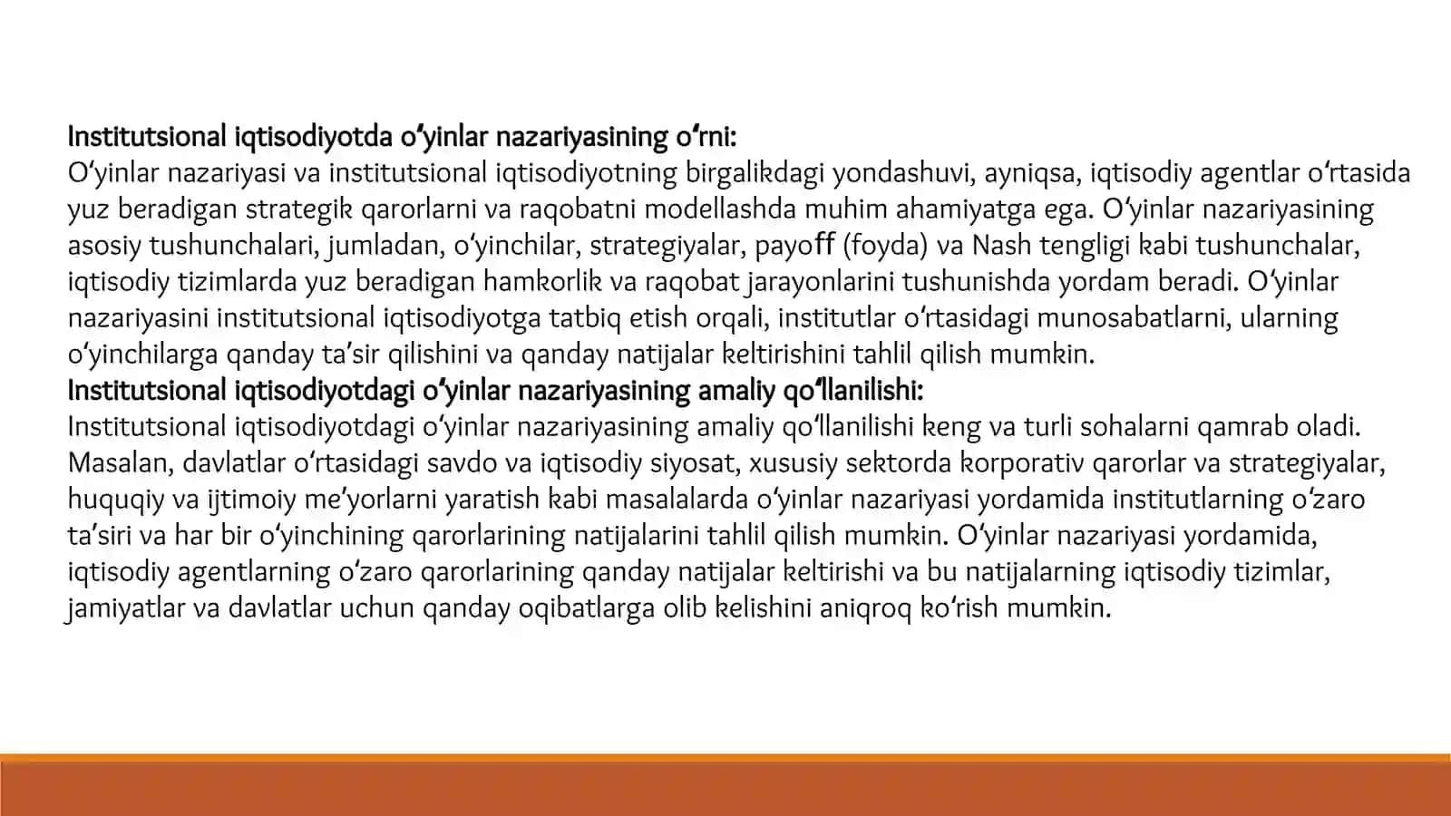 Institutsional iqtisodiyot O'yinlar nazariyasining asosiy tushunchalari 4