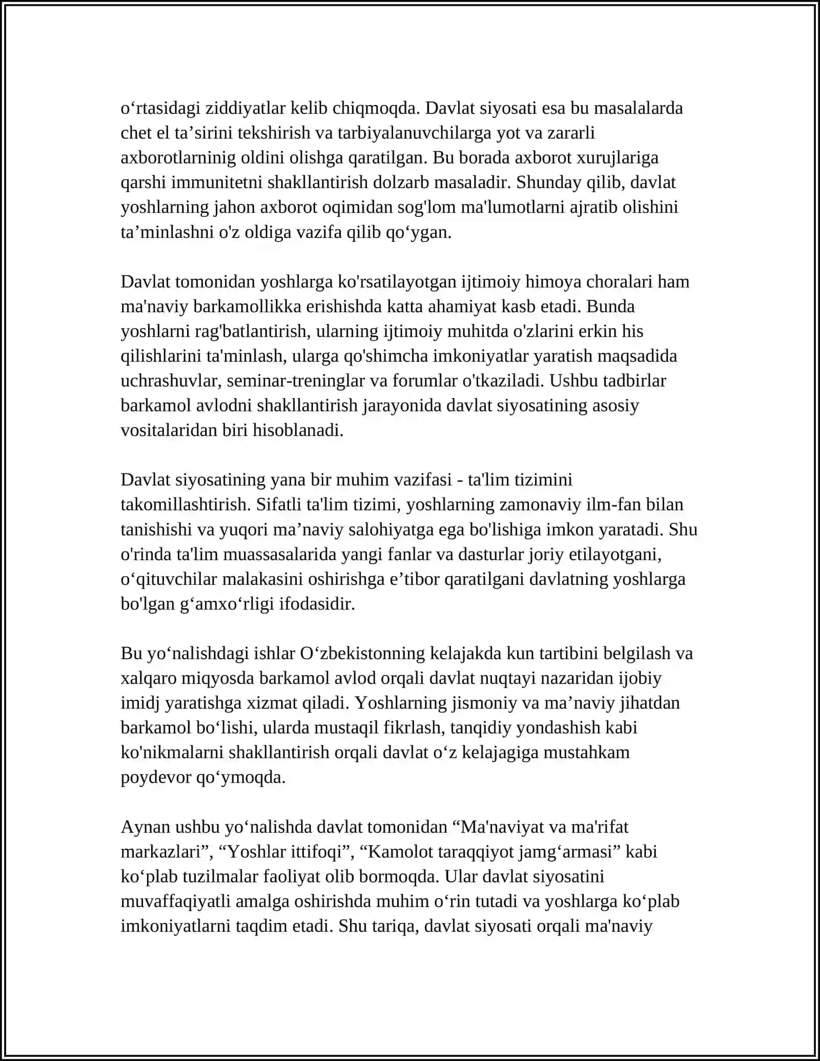 MAʼNAVIY BARKAMOL AVLOD TARBIYASIDA DAVLAT SIYOSATI 4