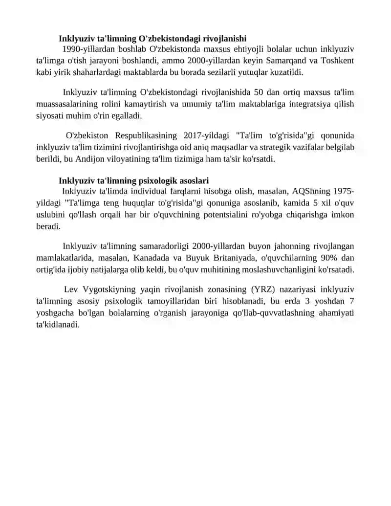 Inklyuziv ta‘ilmning nazariy asoslari va uning rivojlanish tarixi tesi 4