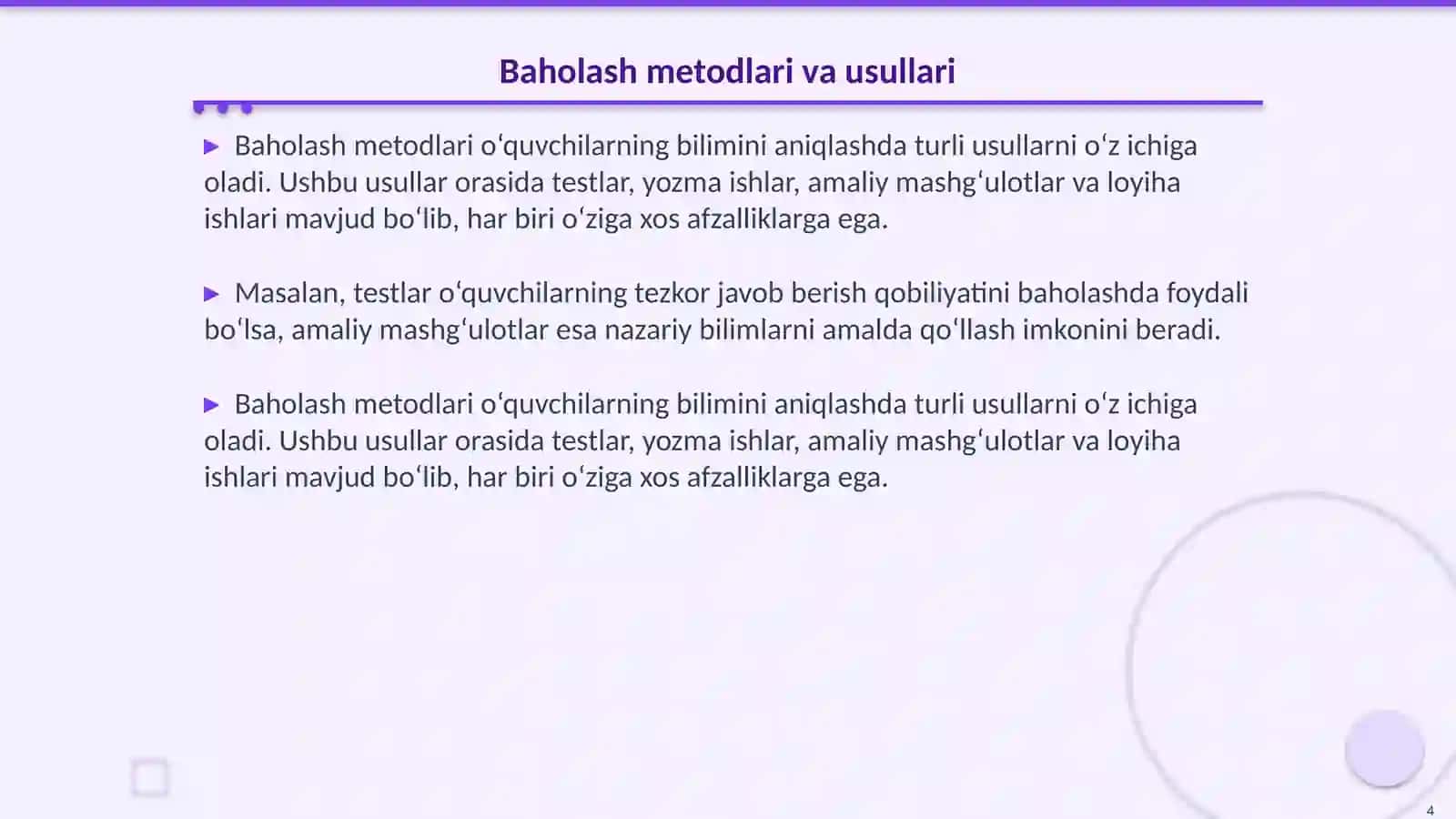 Tabiiy fanlar bo‘yicha o‘quvchilar bilimini nazorat qilish va baholash 4