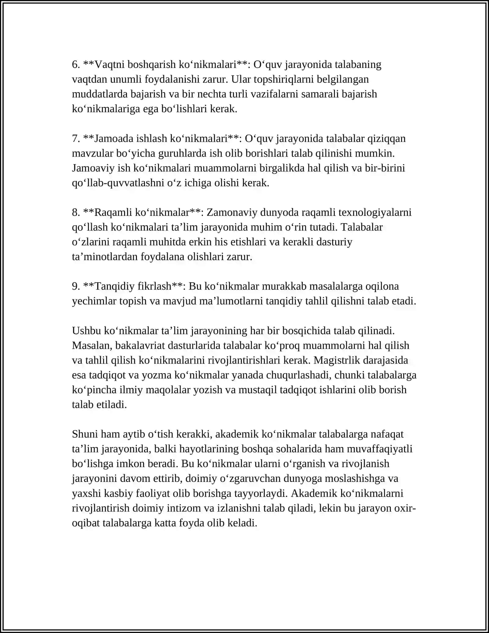 MUSTAQIL ISH Mavzu: AKADEMIK KONIKMALAR VA KASBIY KOMPETENTLIK FANIGA KIRISH 4