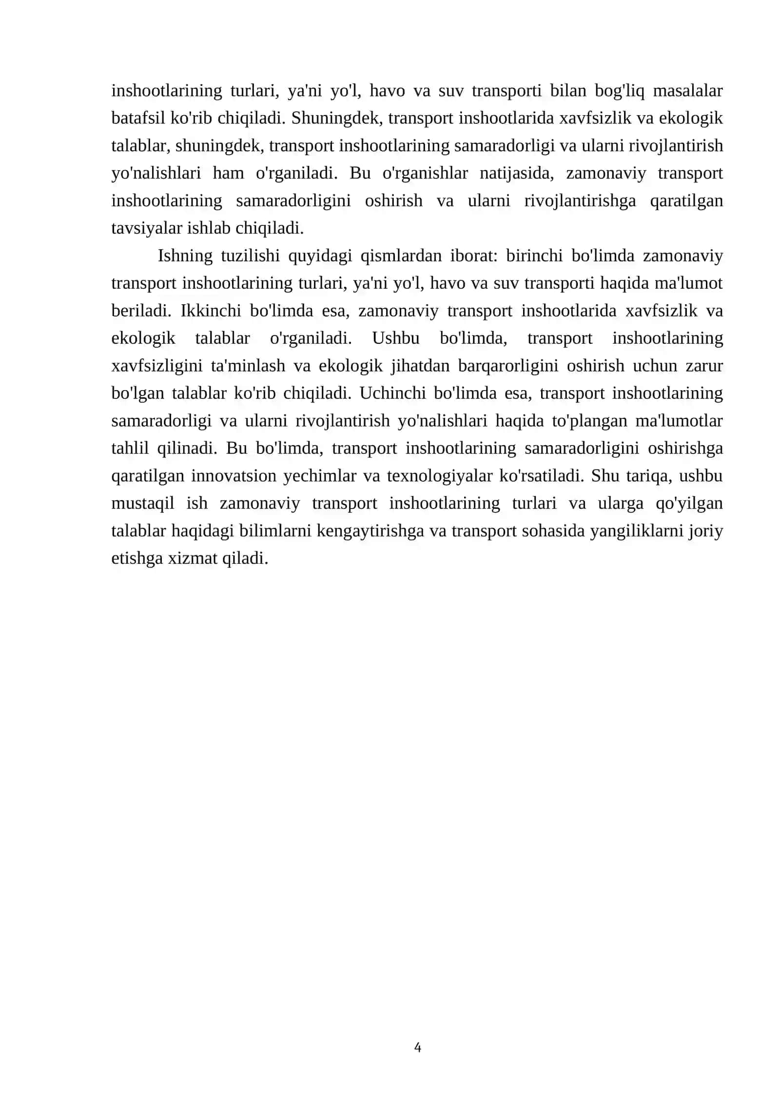 Zamonaviy transport inshootlarining turlari va ularga qo'yilgan talablar 4