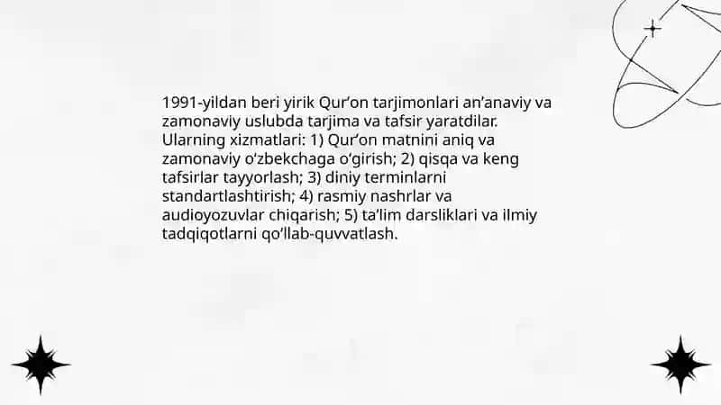 Mustaqillik yillarida Qurʼonning oʻzbek tilida qilinishi va tavsifi 4