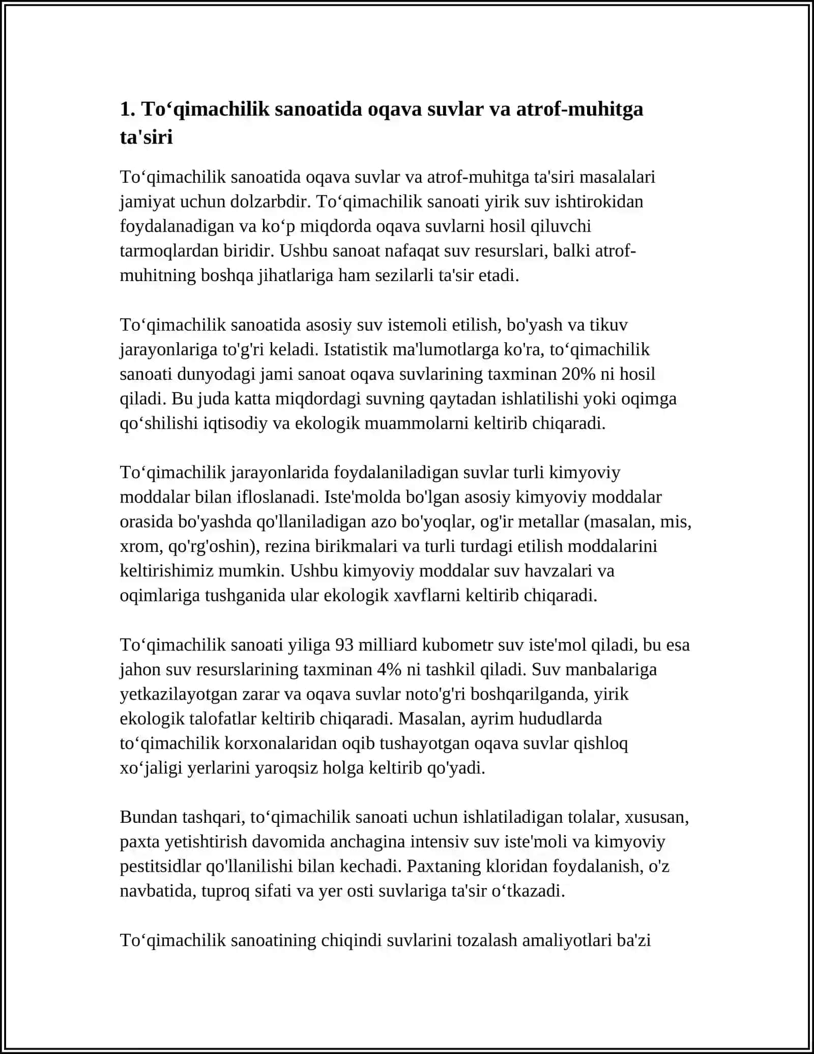 TOʻQIMACHILIK SANOATI TARMOQLARIDAGI OQAVA SUV MUAMMOSI 4