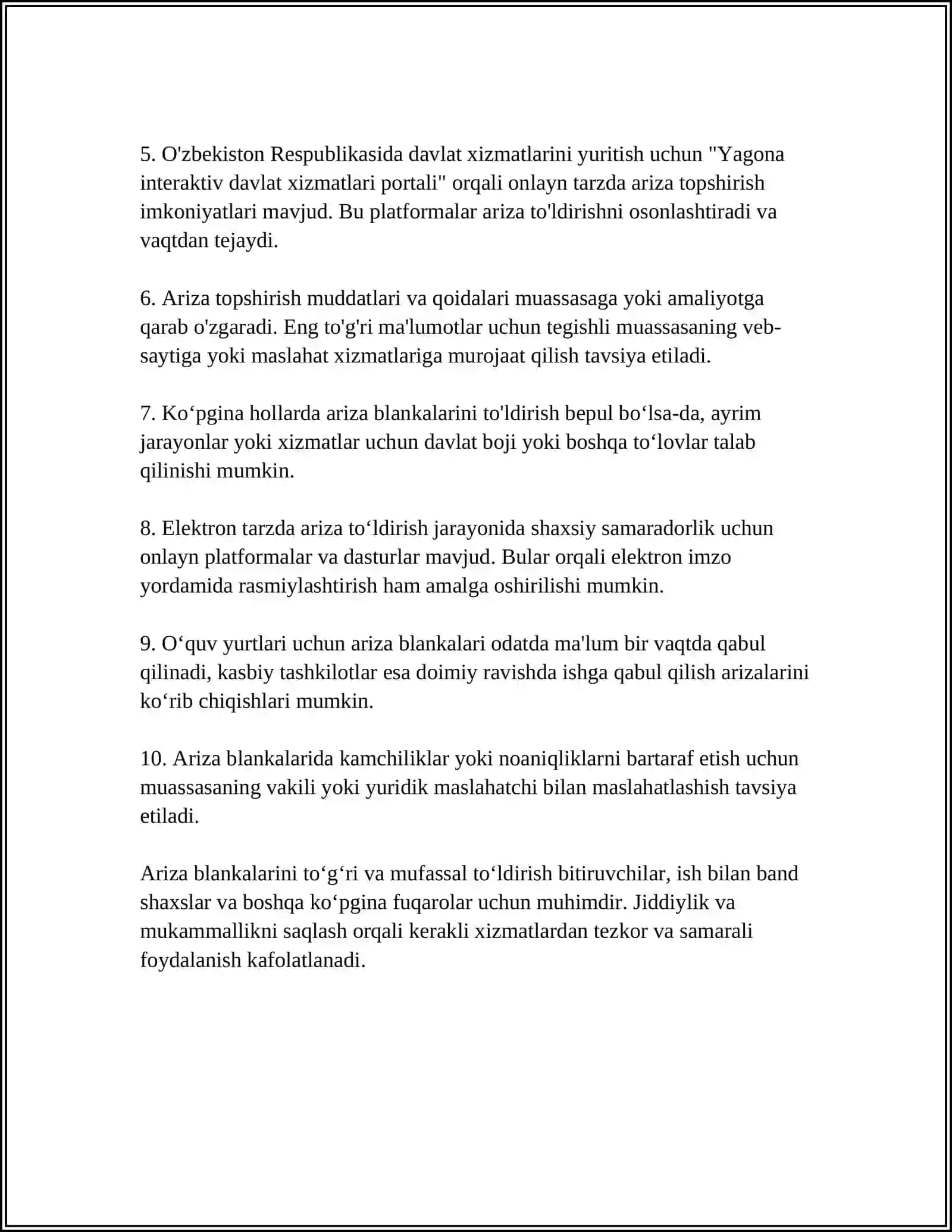 WORD MATN TAHRIRLAGICHIDA TURLI XIL BLANKALAR YARATISH (ARIZA, KASALLIK KARTASI, ANALIZLAR BLANKASI) 4