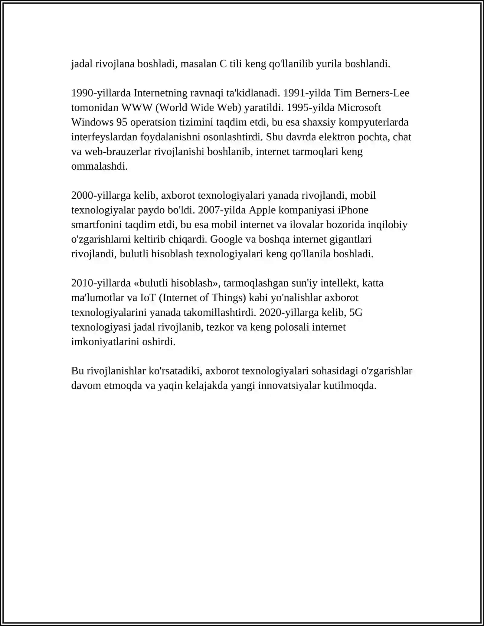 AXBOROT TEXNOLOGIYALARI VA SOHADA KOMUNIKATSIYA TEXNOLOGIYALARINI ASOSIY TUSHUNCHASI 4
