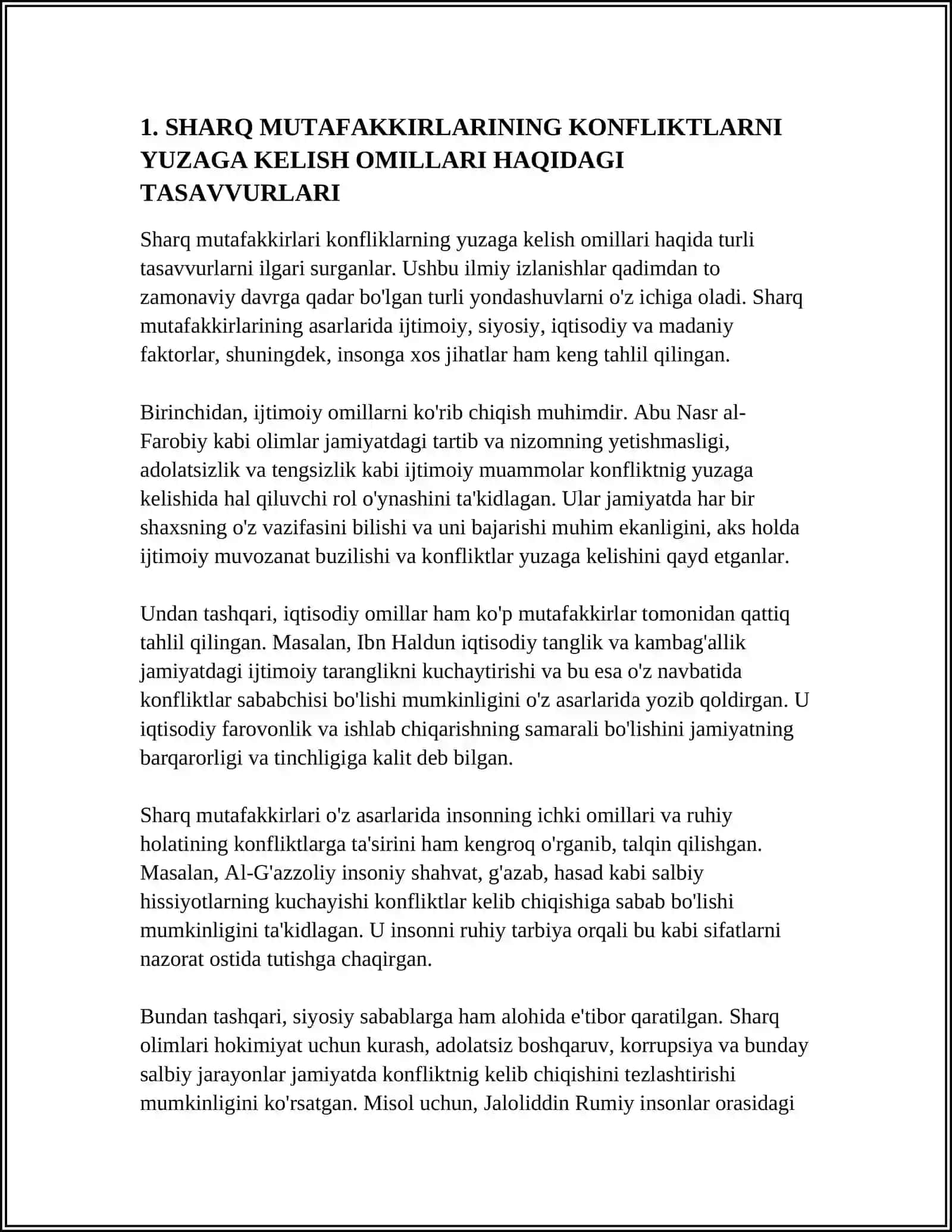 SHARQ MUTAFAKKIRLARINING KONFLIKTLARNI YUZAGA KELISH SABABLARI VA ULARNI BARTARAF ETISH HAQIDAGI PEDAGOGIK GOYALARINI ORGANISH HAMDA TAHLIL ETISH 4
