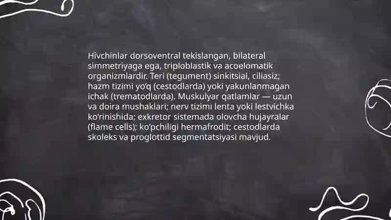 Tibbiy Parazitologiya. Hivchinlilar sinfi. Parazitologiya. 4