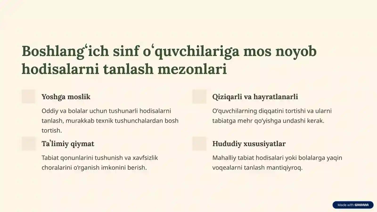 Boshlangʻich sinf tabiatshunoslik darslarida noyob tabiat hodisalarini oʻrganish va tahlil qilish 4