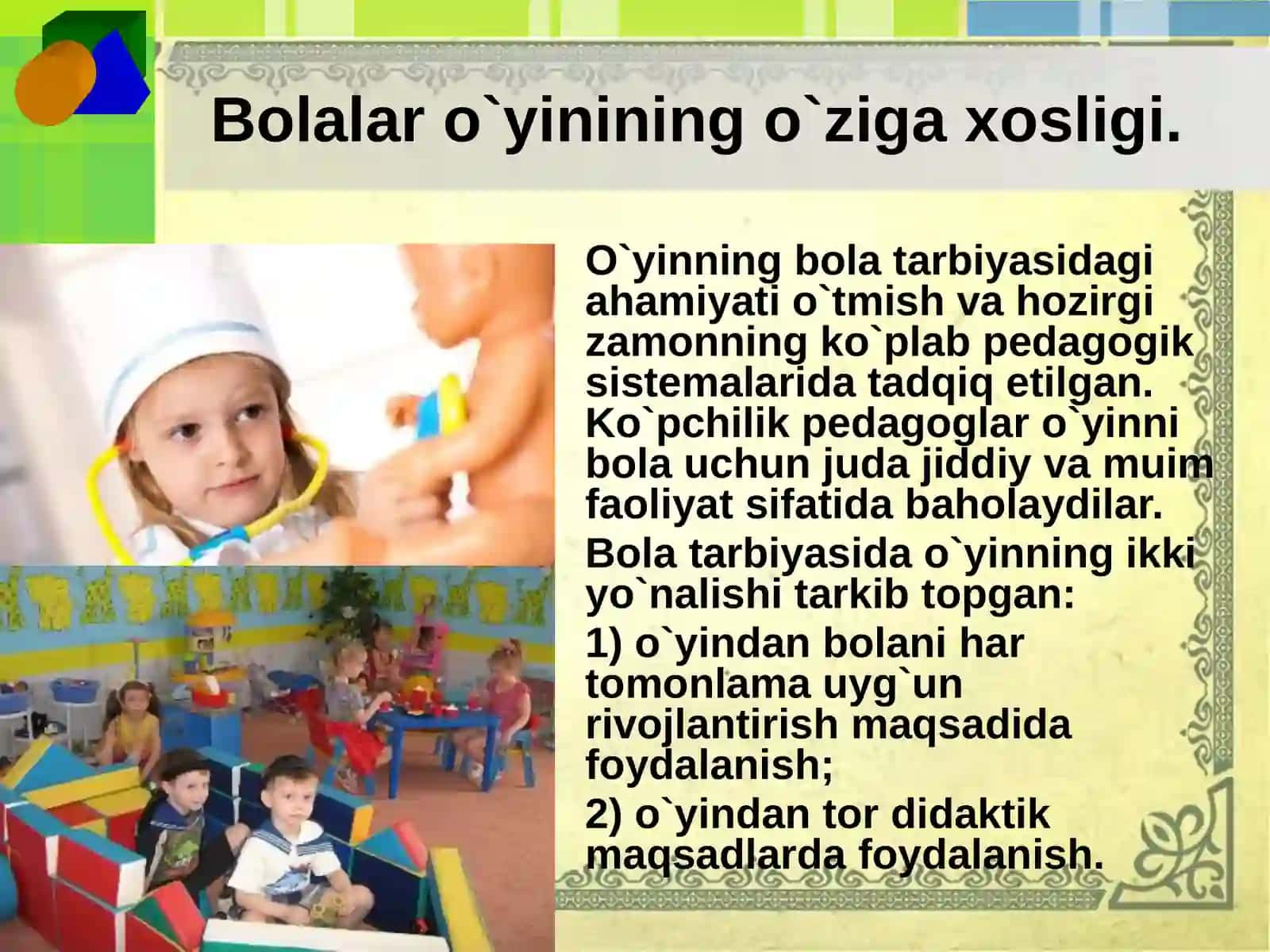O`yin faoliyatining namoyon bo`lishi 4