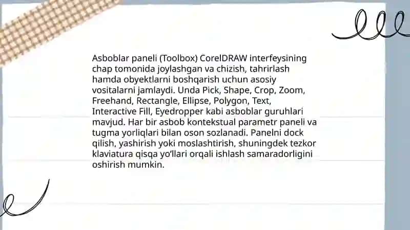 Corel Draw dasturi interfeysi va uskunalar paneli 4