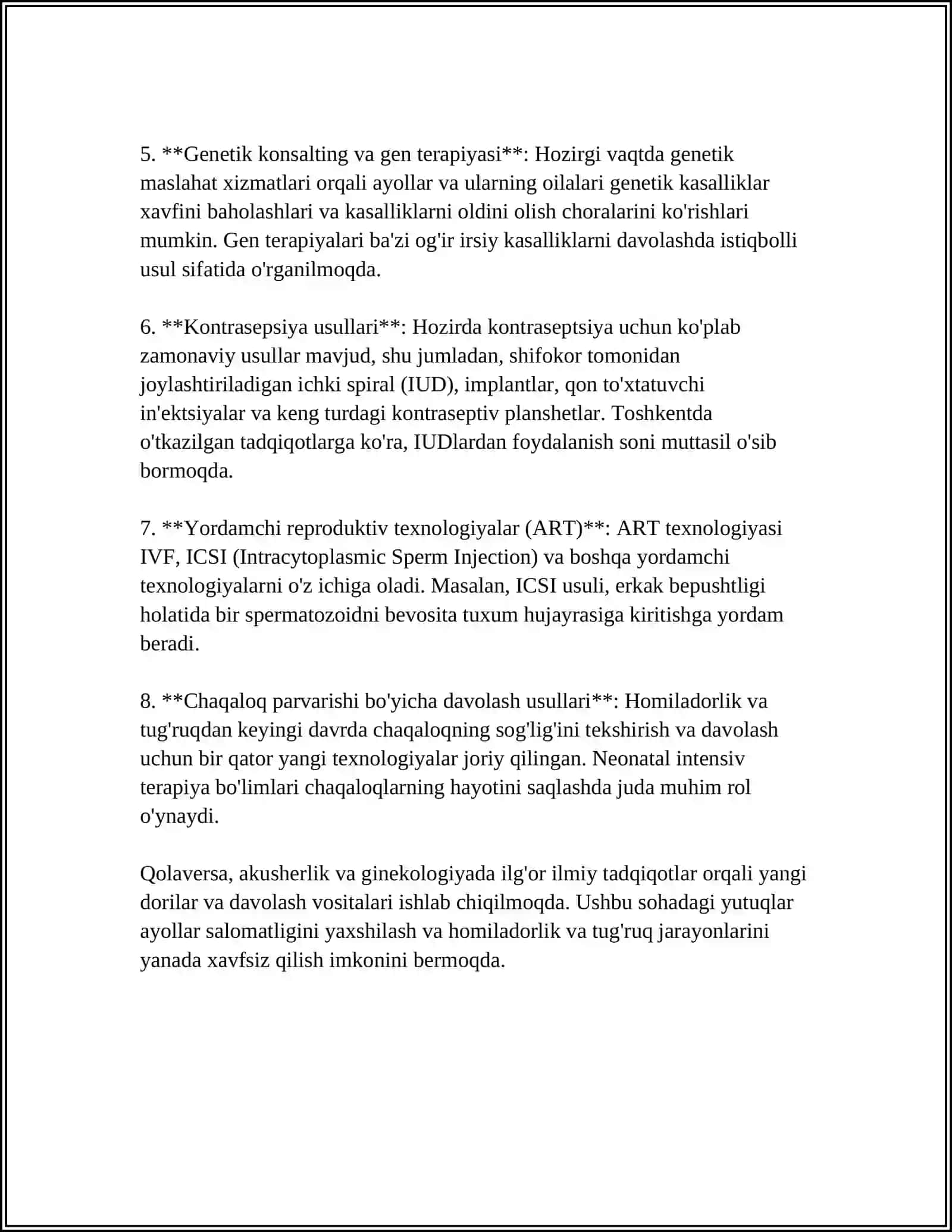 AKUSHERLIK GINEKOLOGIYA ILMIY-AMALIY TIBBIYOT MARKAZI 4