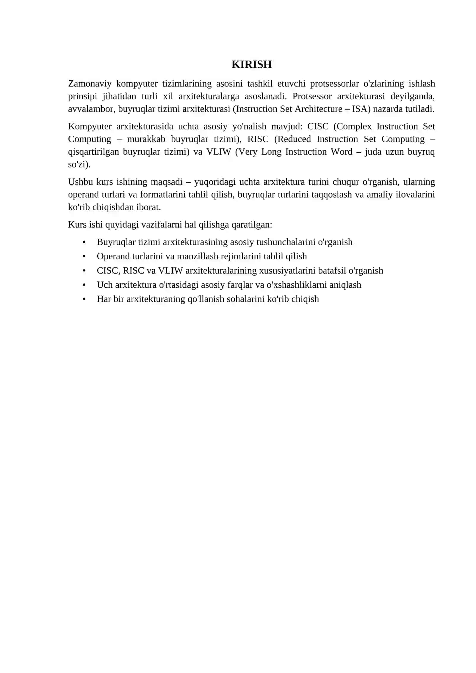BUYRUQLAR TIZIMI ARXITEKTURALARI: TASNIF, OPERAND TURLARI VA FORMATLARI 4