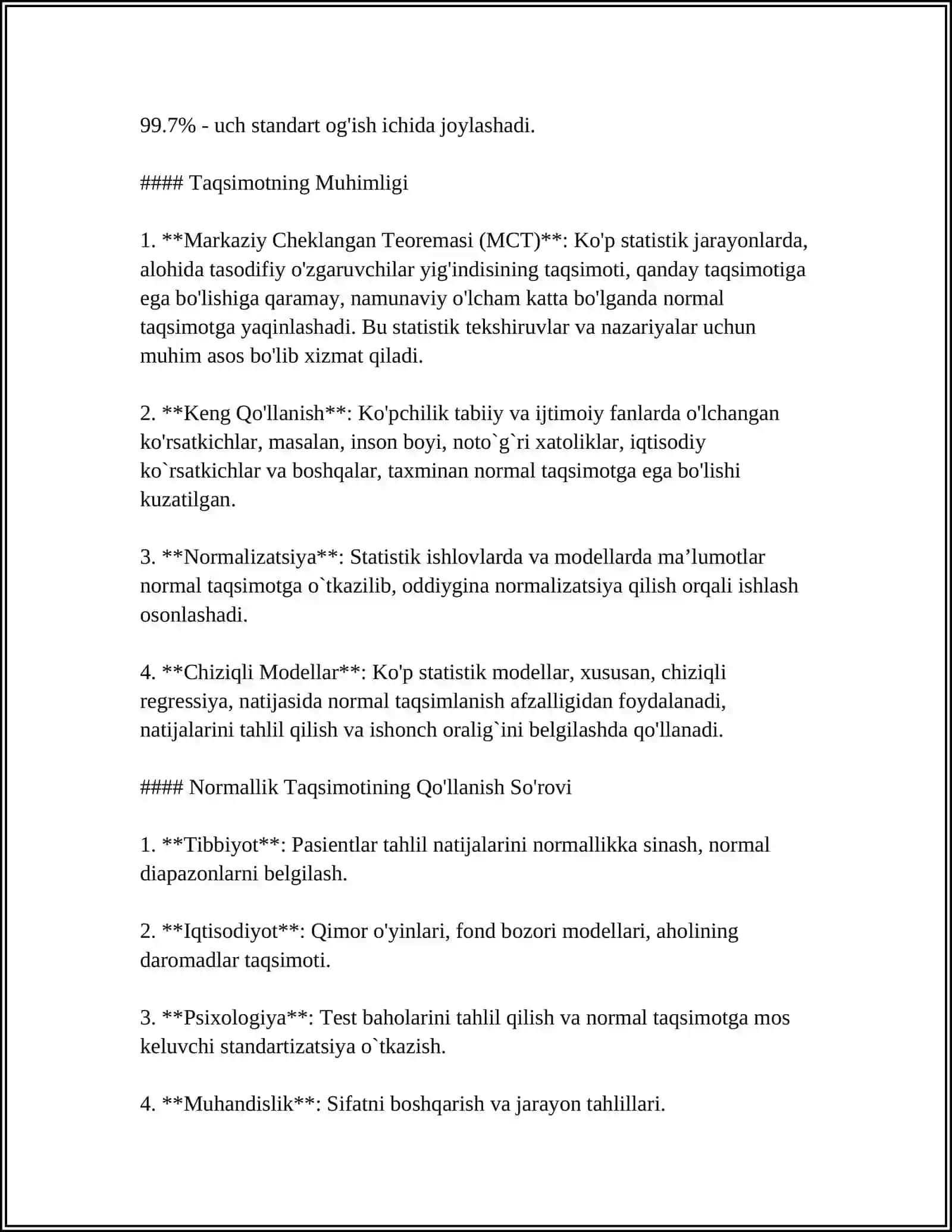 MATEMATIK STATISTIKADA KO‘P ISHLATILADIGAN TAQSIMOTLAR 4