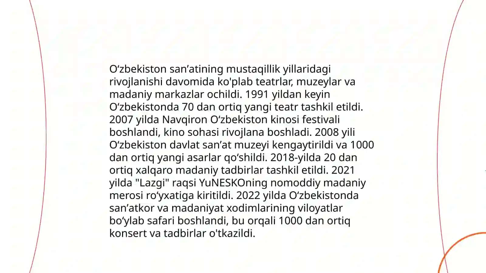 Mustaqillik yillarida Oʻzbekistondagi ma’naviy va madaniy taraqqiyot 4