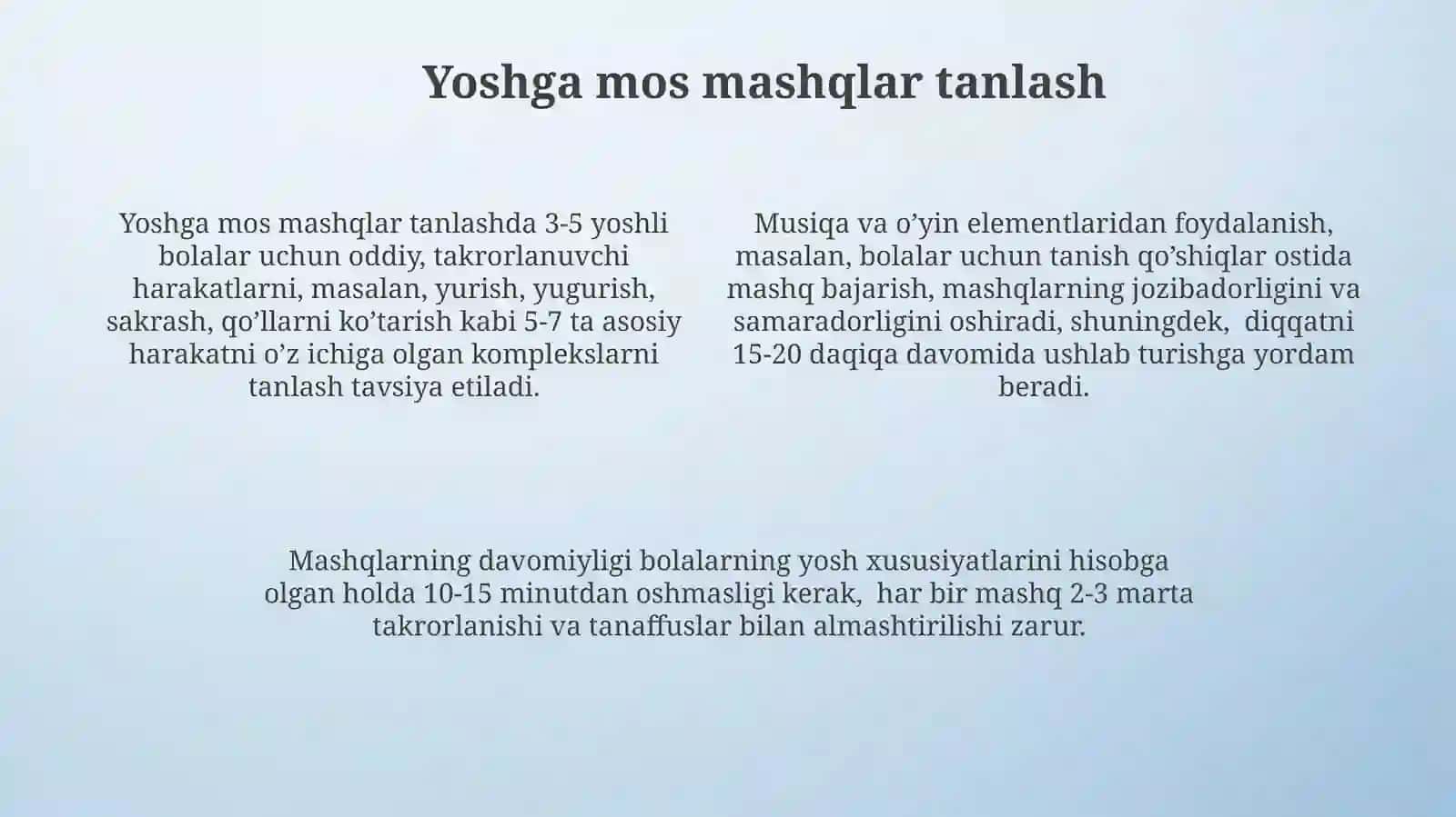 Maktabgacha ta'limda ertalabki mashqlarni tashkil etishning fiziologik asoslari 4