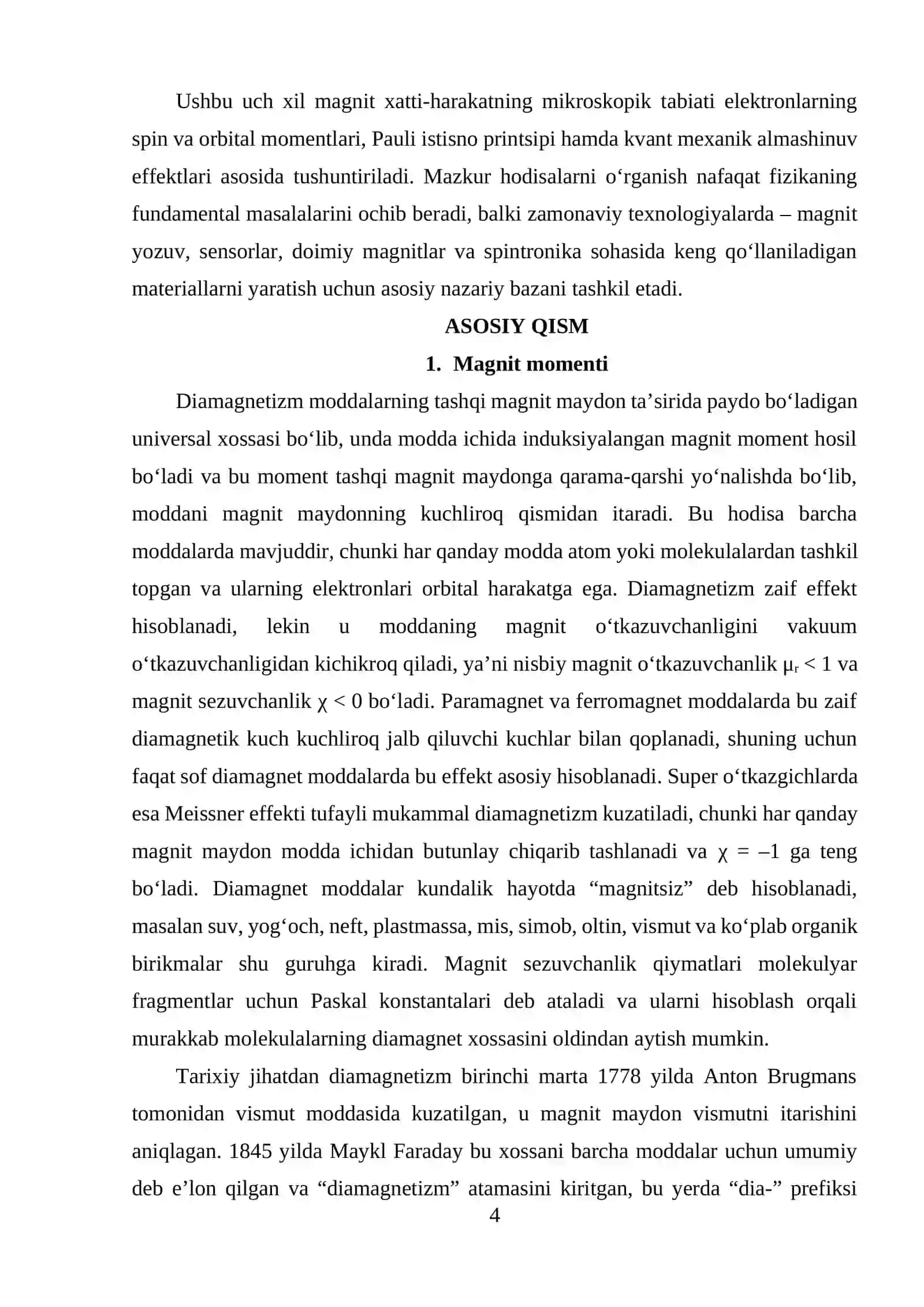 Diamagnetizm, Paramagnetizm va Ferromagnetizm tabiati 4