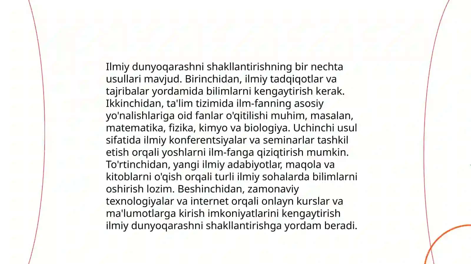 Ilmiy dunyoqarashni shakllantirish. Aqliy tarbiya 4