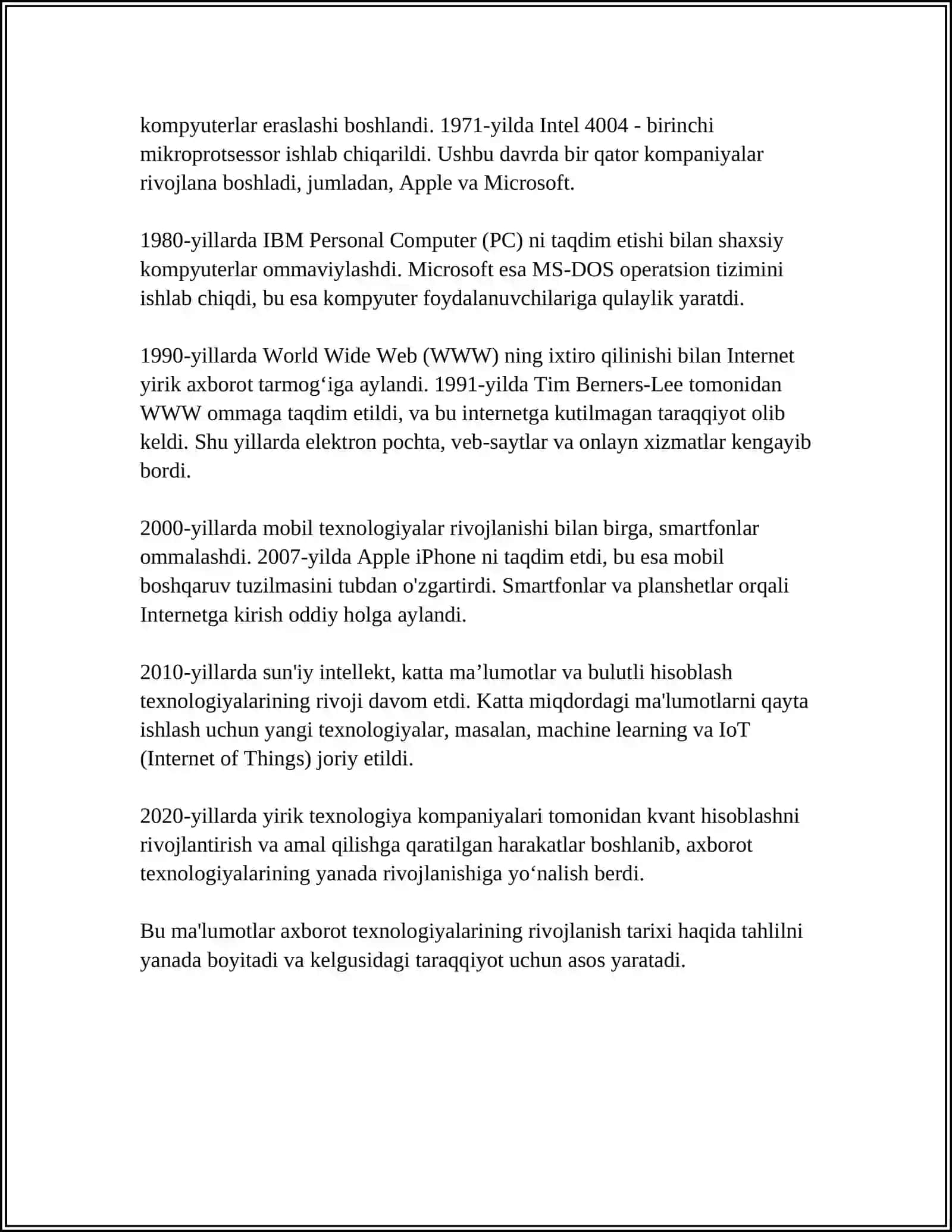 AXBOROT TEXNOLOGIYALARI EVOLYUTSIYANING BOSQICHLARI, AXBOROT TEXNOLOGIYALARIDAN AQLLI JAMIYATGACHA 4