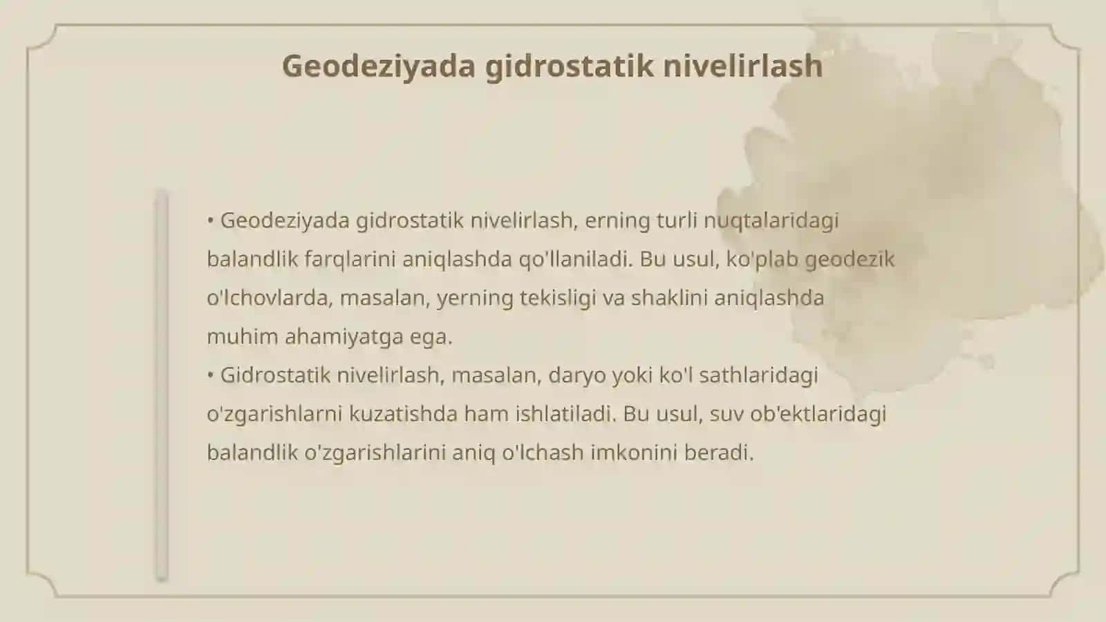 Gidrostatik nivelirlashni qanday hollarda qo‘llash 4