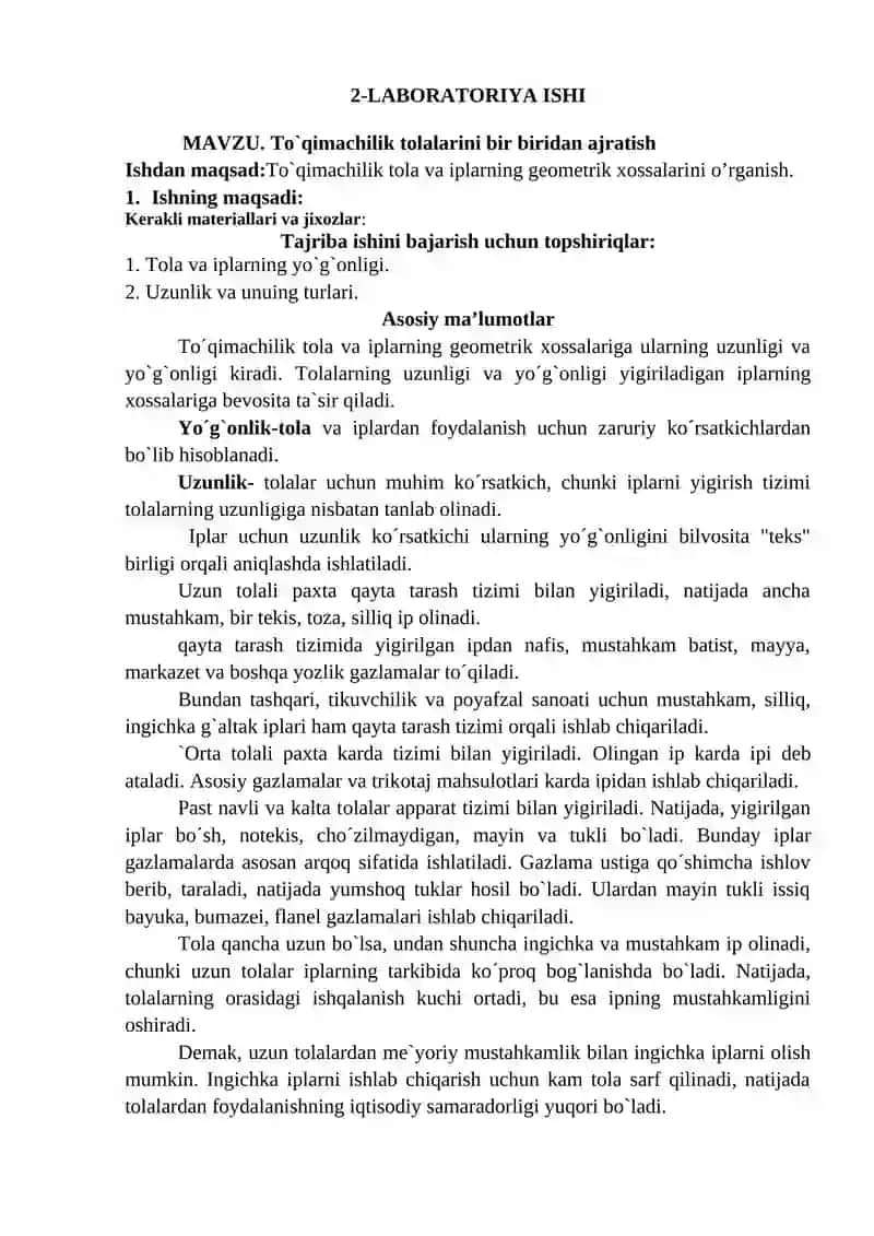 Laboratoriya ishi - To'qimachilik tolalarni tuzilishini mikroskop yordamida tekshirish 4