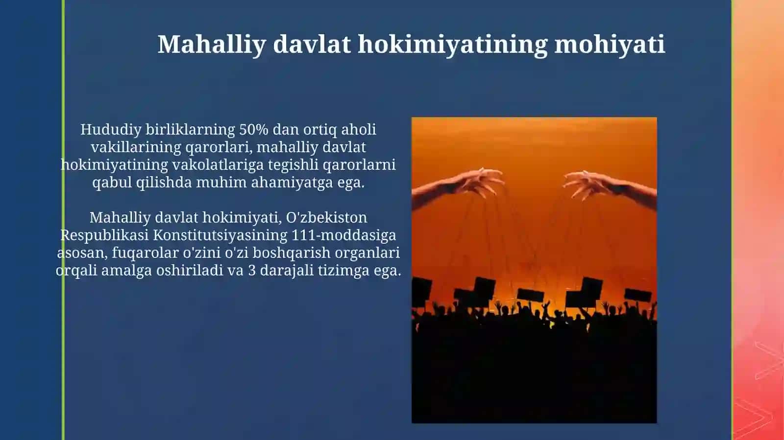 Davlat hokimiyatining tashkil etilishi. Mahalliy davlat hokimiyat 4