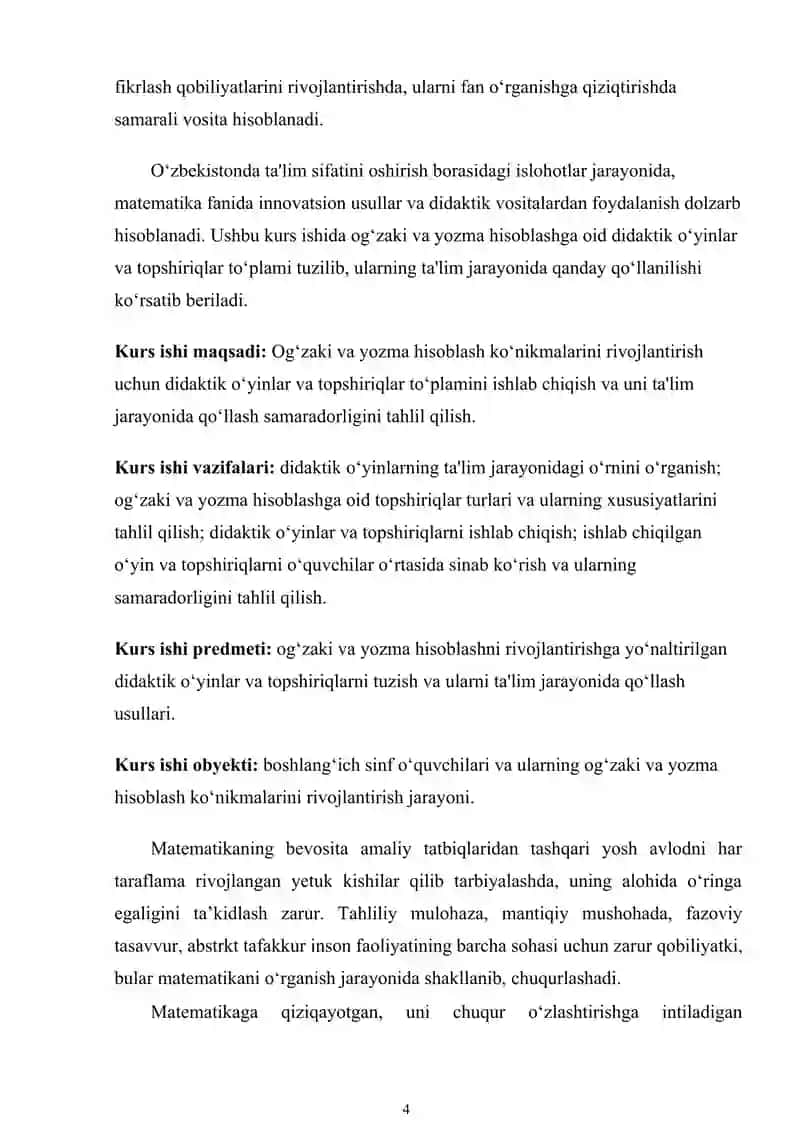 OG‘ZAKI VA YOZMA HISOBLASHGA DOIR DIDAKTIK (O‘YINLAR) TOPSHIRIQLAR TO‘PLAMINI TUZISH 4