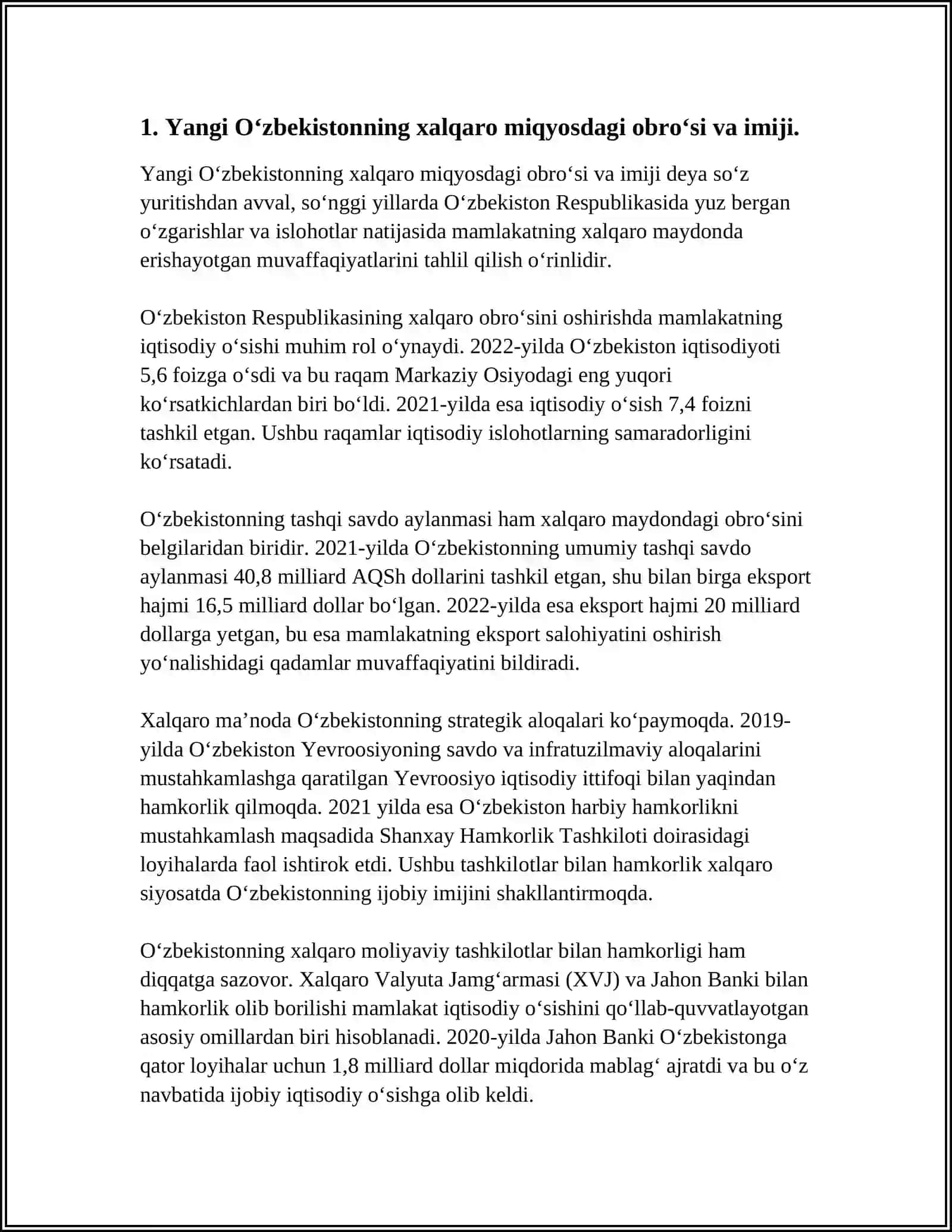 YANGI O‘ZBEKISTON IJTIMOIY-SIYOSIY, IQTISODIY VA MADANIY HAYOTIDA ROʻY BERAYOTGAN OʻZGARISHLARNING XALQARO REYTING VA INDEKSLARDA AKS ETISHI 4