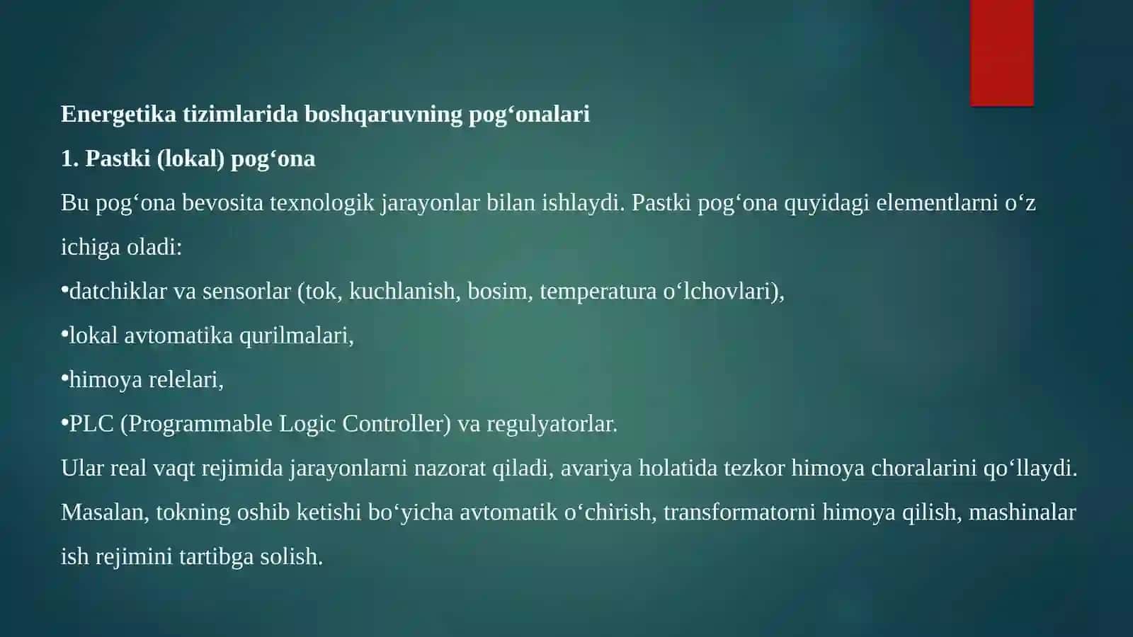 Energetika tizimlarida ko’p pog’onali boshqarish tizimlari 4