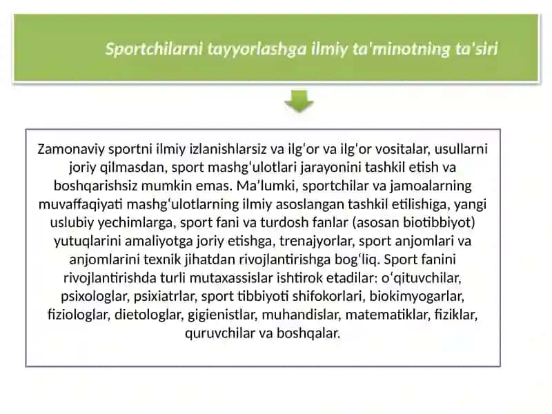 Sport mashgʻulotlari va musobaqalarga tayyorgarlikni ta’minlash 4