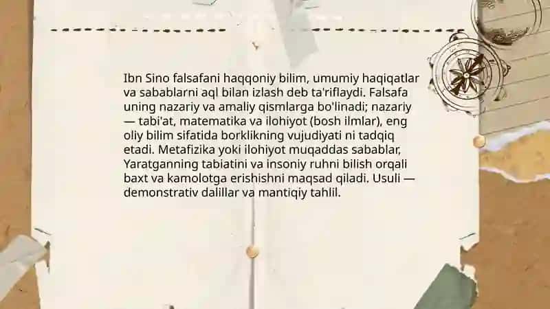 Farobiyning fikricha, falsafa nazariy va amaliy bilimlarni birlashtiruvchi oliy ilm 4