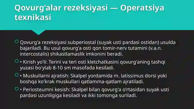 Qovurg'alar reaksiya qilish texnikasi Kekirdak intubatsiyasi. Traxeo-, bronxoskopiya Perikardilarda operatsiyalar 4