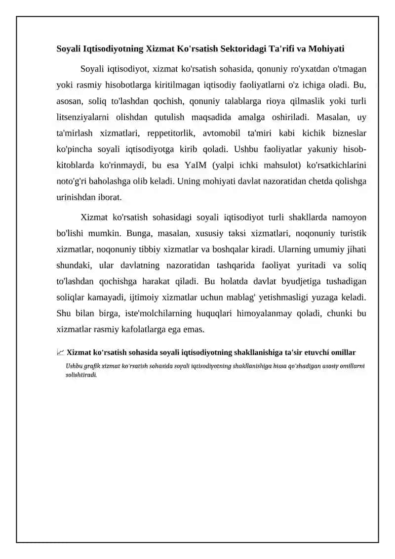 Xizmat korsatish sohasidagi yashirin iqtisodiyotning shakllanish omillari 4