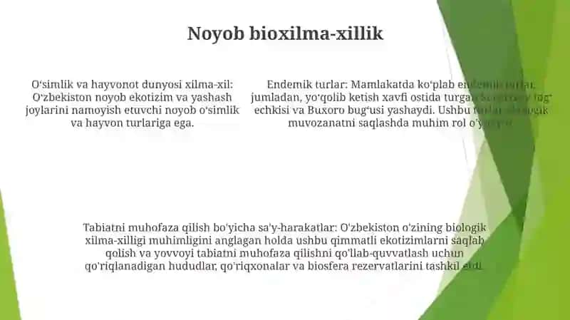 Oʻzbekiston Tabiatining OʻZiga Xos Xususiyatlari 4