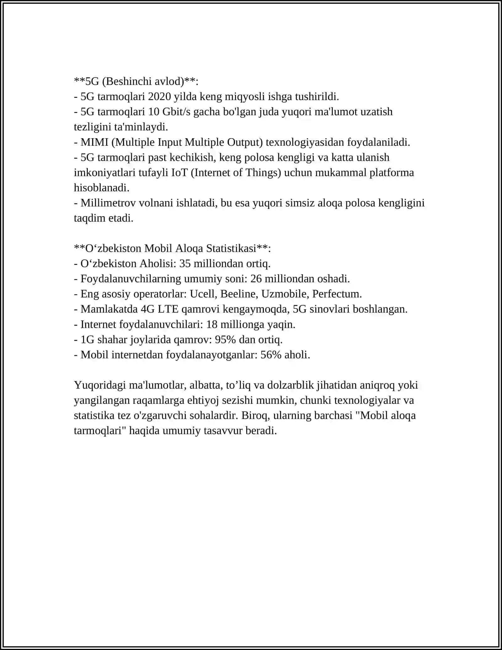 TELEKOMMUNIKATSIYA OPERATORLARINING TARMOQLARI 4
