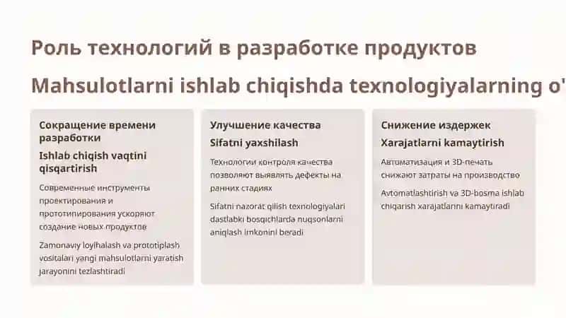 Mahsulotlarni ishlab chiqishda texnologiyalardan foydalanish va biznes sohasini kengaytirish 4