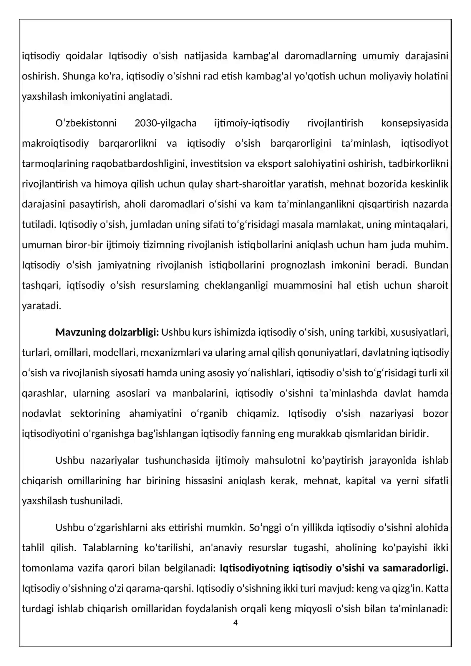 Iqtisodiy o’sishning hozirgi zamon shakli va uning yangicha sifati 4