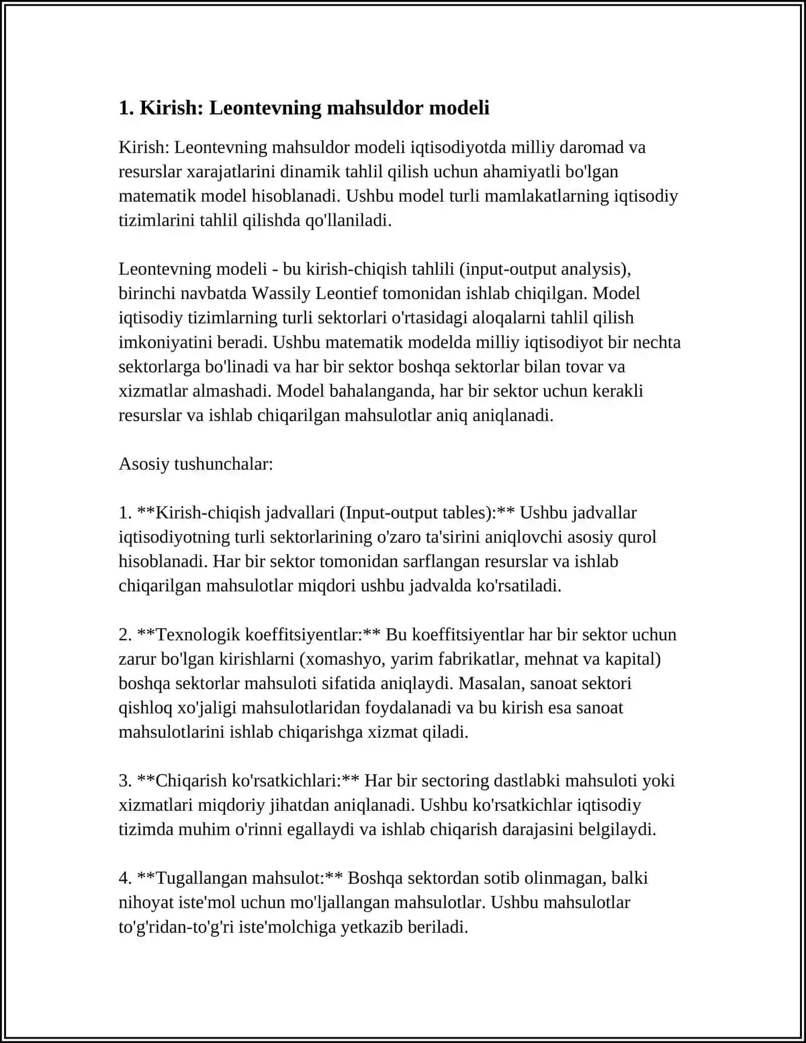 LEONTEVNING MAHSULDOR MODELI. XALQARO SAVDO MODELI 4