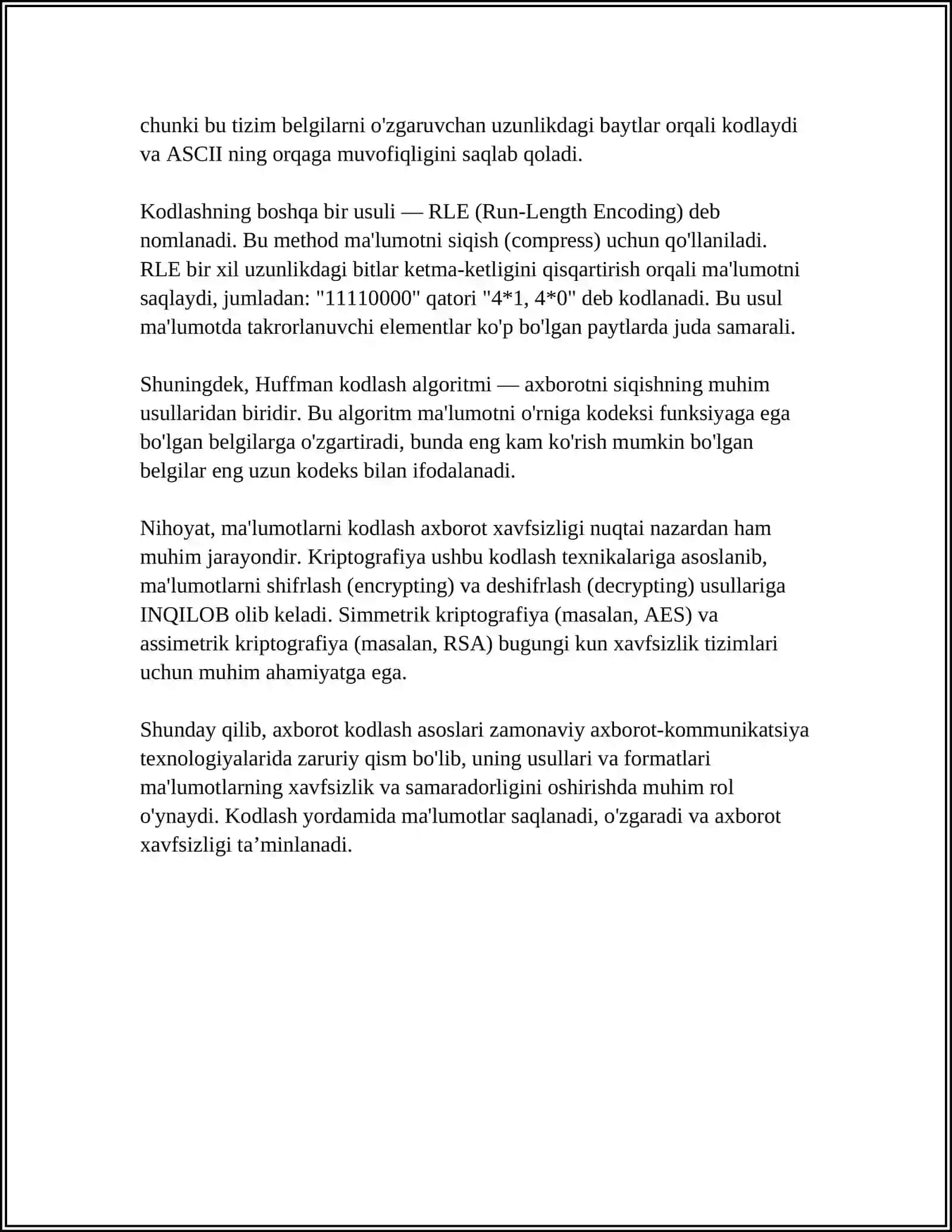 BELGILI AXBOROTNI KODLASH 4