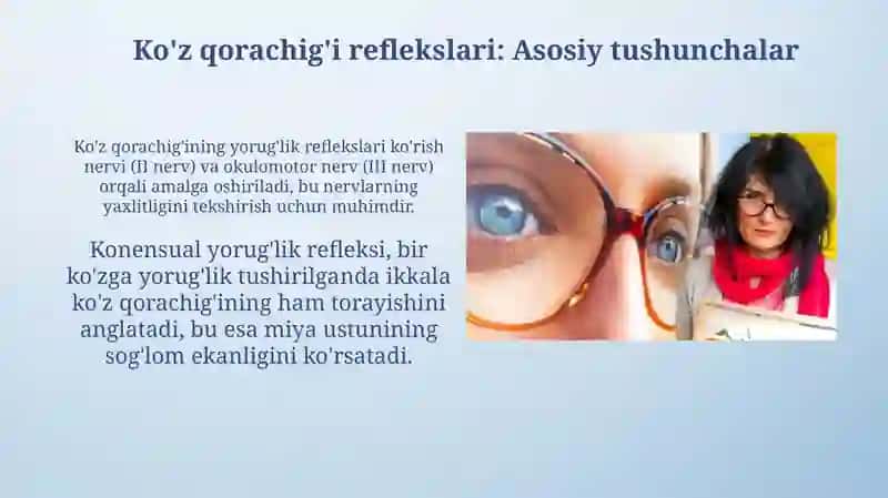 Kuzatish uchun qorachiq reflekslarining ko'z o'tkirligini aniqlash 4