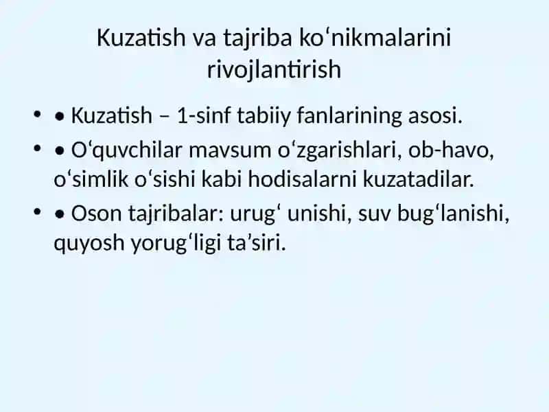 1-sinf Tabiiy fanlar fani: Maqsad va vazifalar 4