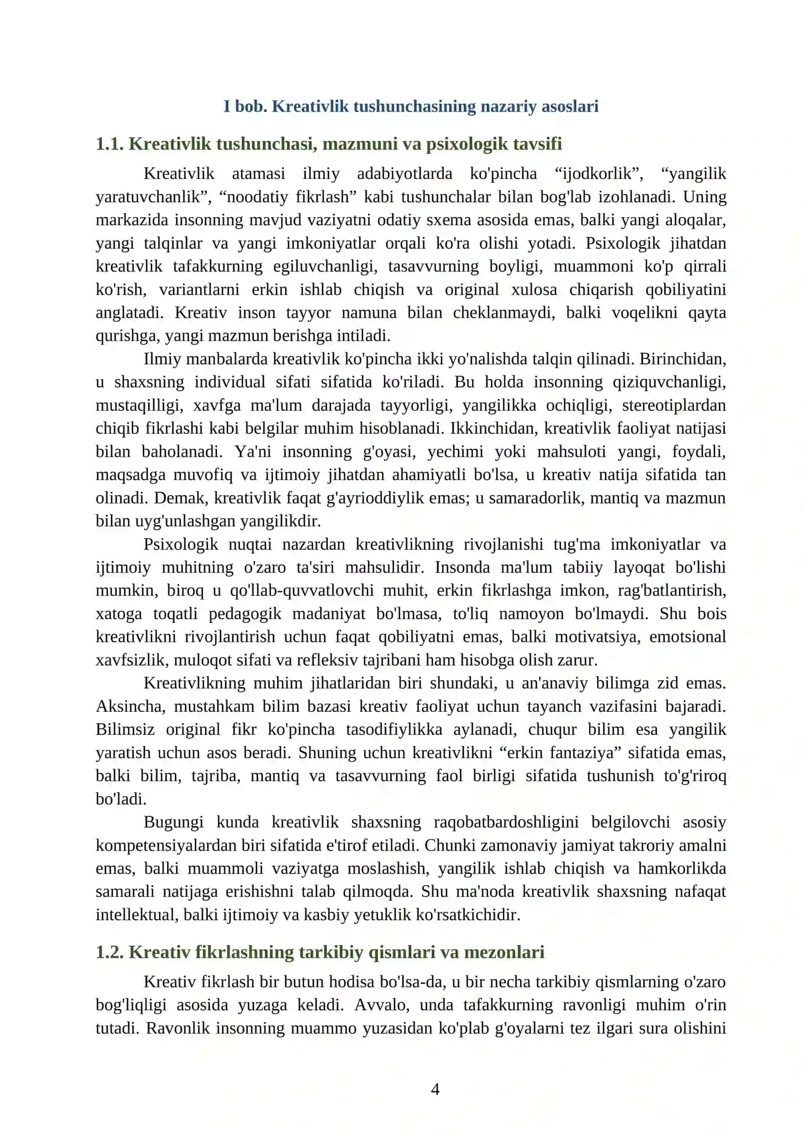 "Kreativlik" va "pedagogik kreativlik"ning uyg'unligi 4