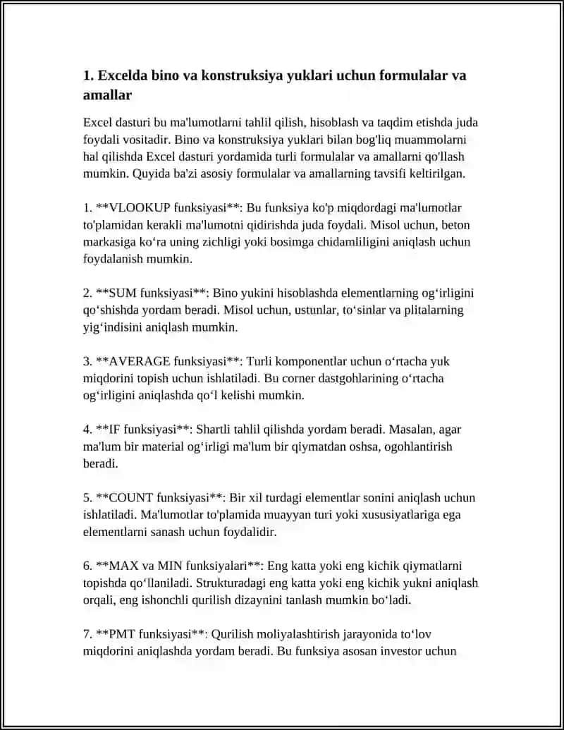 EXCELDA QURILISH MUHANDISLIK HISOBLASH MASALALARI 4